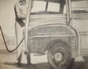 Segment of pencil sketch of the "Old Woodie"Segment of the "Old Woodie" by R.D.Burton