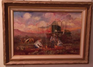 Lynn Burton: "Eating at the Cuckwagon" (Oil on canvas)