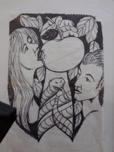 Lynn Burton: Black and White sketch-"Adam and Eve"