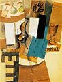 Pablo Picasso: "Compotier avec fruits, violon et verne" (collage)