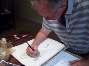 Artist, R. D. Burton, sketching for "Gears of Time"