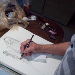 Artist, R. D. Burton, Sketching "father time" for his drawing and painting.