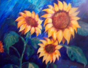 Lynn Burton: Posing Sunflowers (Oil on Canvass)