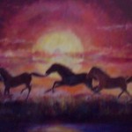 Lynn Burton, "The Red Sunset" Oil on canvass (24x48)