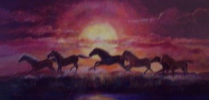 Lynn Burton, "The Red Sunset" Oil on canvass (24x48)