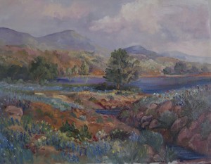 Lynn Burton: Bluebonnets on a Cloudy day - Oil on Canvass