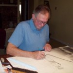 Artist, Richard D. Burton making a full size graphite drawing for "The Old Woodie"