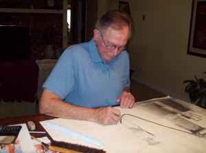 Artist, Richard D. Burton making a full size graphite drawing for "The Old Woodie"