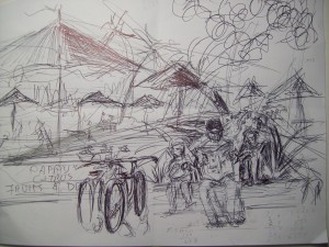 Loose sketch of street scene in Miami Beach, Florida