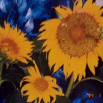 Lynn Burton: Sunflowers in Blue (oil on board)