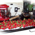 Strawberries awaiting a chocolate bath