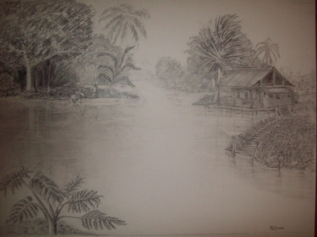R.D.Burton: Full size drawing of Glades Fishing(22"X3O")