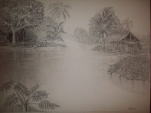 R.D.Burton: Full size  drawing of Glades Fishing(22"X3O")