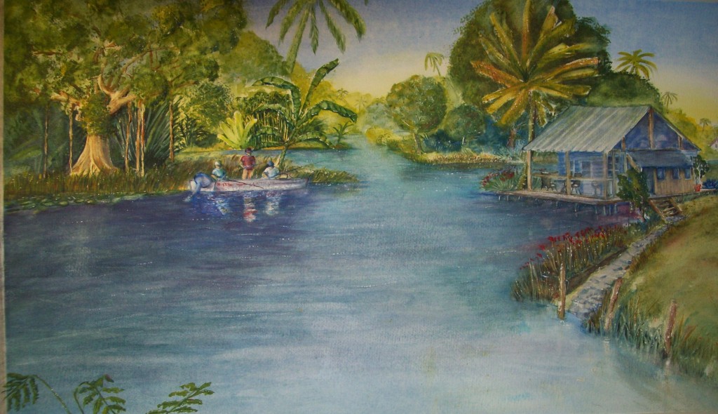R. D. Burton: Fishing the Everglades~Watercolor (16"X28")
